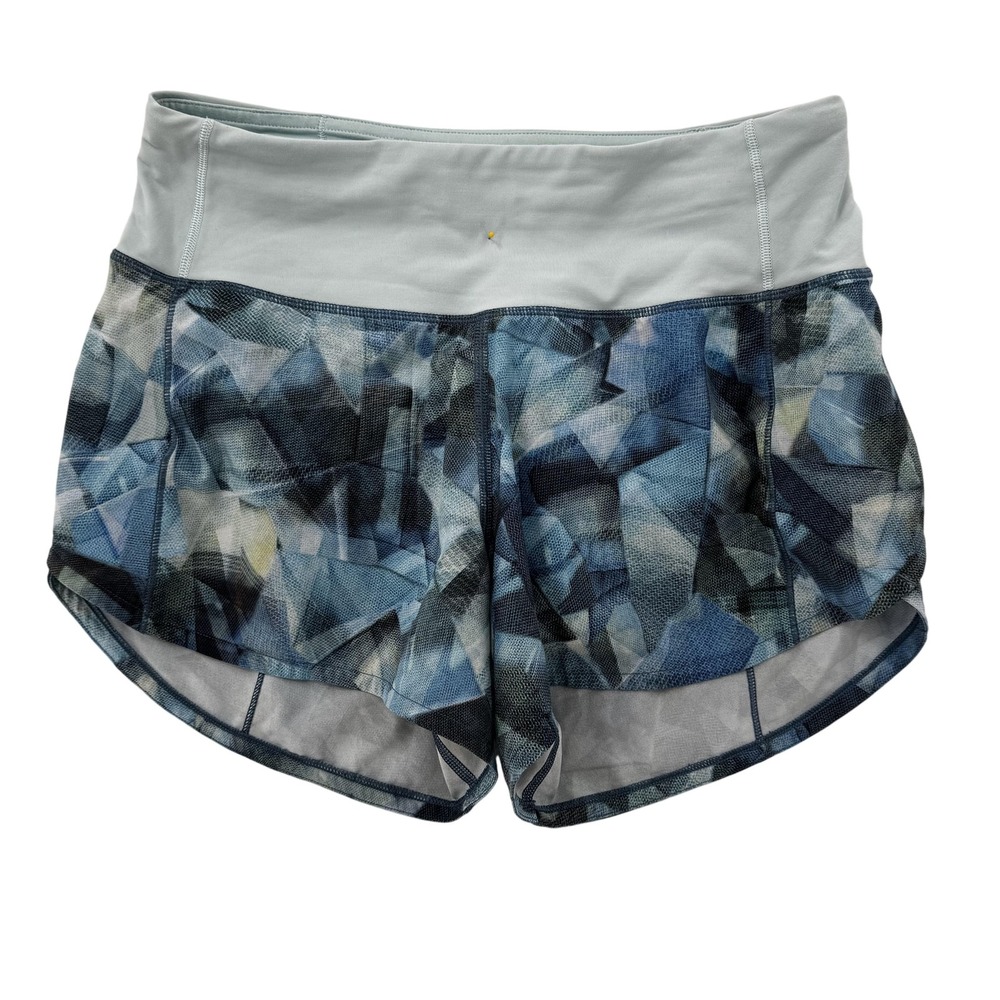 Lululemon Speed Up Shorts Womens 2 Blue Geo Print Zip Pocket Athletic Run